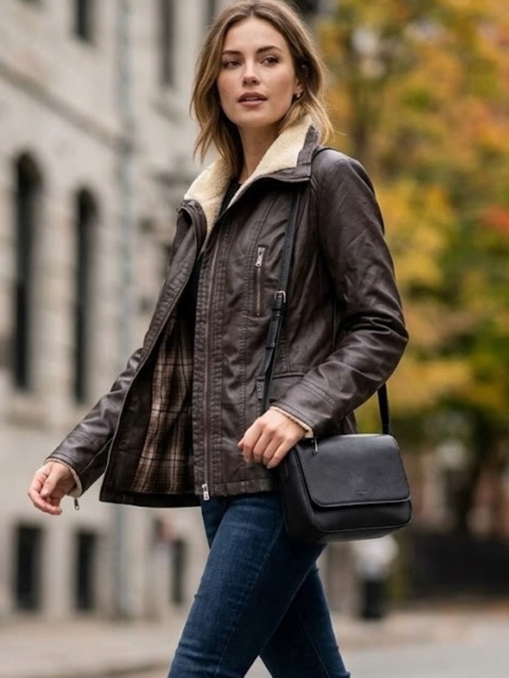 Le Château Faux Leather Sherpa Collar Jacket Boho Utilitycore Academia Chocolate